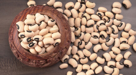 Uncooked black eyed peas. Health food concept.