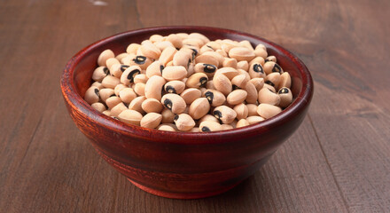 Uncooked black eyed peas. Health food concept.