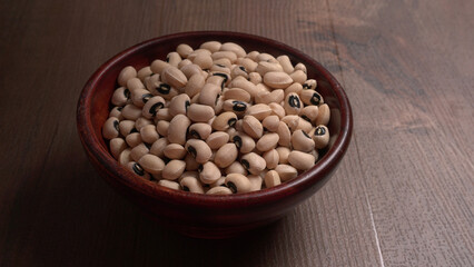 Uncooked black eyed peas. Health food concept.