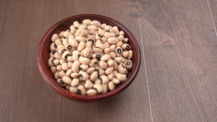 Uncooked black eyed peas. Health food concept.