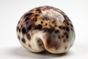 large cowrie shell beautiful brown pattern on white background