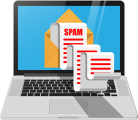 Paper enevelope and spam mail in laptop - obrazy, fototapety, plakaty
