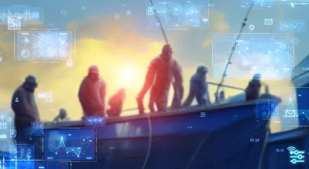 Foto op Canvas 漁船とテクノロジー　スマート漁業　バナー・広告向け横長ビジュアル © metamorworks