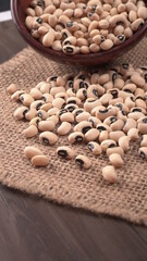 Uncooked black eyed peas. Health food concept.