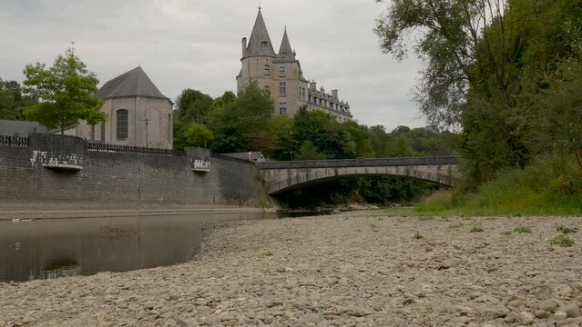 Medieval castle of Durbuy and river Ourthe. Touristic place at the Belgian Ardennes