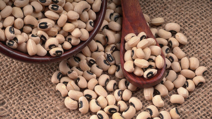 Uncooked black eyed peas. Health food concept.