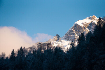 Beautiful mountains and nature in Lauterbrunnen , villages , town and valleys of Alps during autumn, winter : Lauterbrunnen , Switzerland : December 3 , 2019