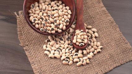 Uncooked black eyed peas. Health food concept.