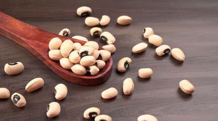 Uncooked black eyed peas. Health food concept.
