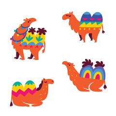 Simple style illustration of cartoon camels. Flat design