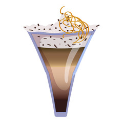 Glass cup with coffee and whipped cream. Coffee drink with additives. Vector
