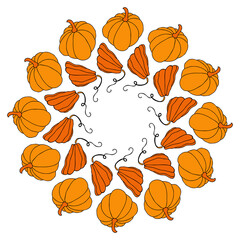 Cute autumn vector illustration, hand drawn pumpkins