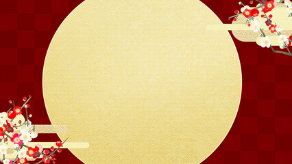 Oriental background material that combines traditional patterns and plums and circle