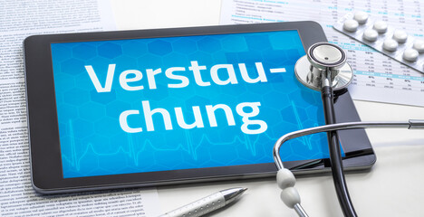Ein Tablet mit dem Text Verstauchung auf dem Display