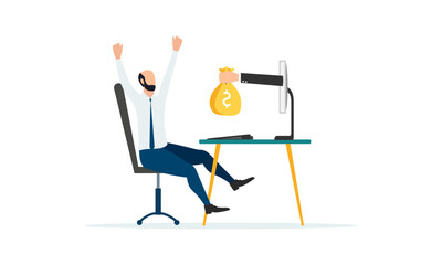 Businessman gives reward online. Vector illustration
