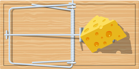 Wooden mouse trap and cheese