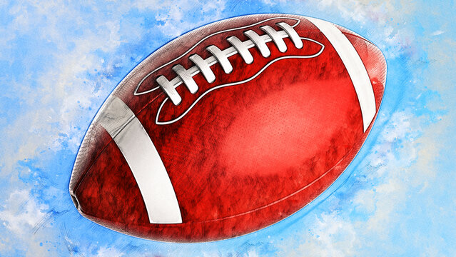 American football white-Brown Ball illustration combined pencil sketch and watercolor sketch. 3D illustration. 3D CG. High resolution.