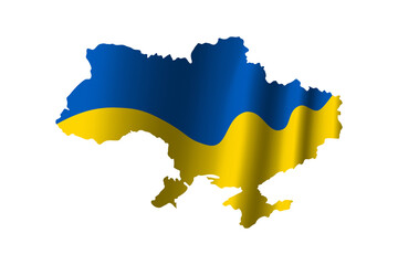 Obraz premium Ukrainian map outline 3D, isolated white background. Blue, yellow color icon, national emblem sign. Symbol Ukraine. Patriotic realistic design. Concept peace, patriotism, freedom Vector illustration