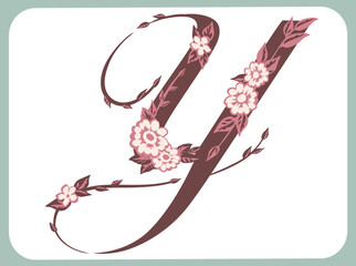 エレガントな花を使ったデザイン文字。「Y」。ベクター素材。