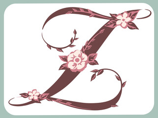 エレガントな花を使ったデザイン文字。「Z」。ベクター素材。