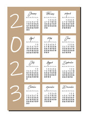 2023 calendar, vertical calendar 2022 template in pink pastel colors, the week starts on Monday