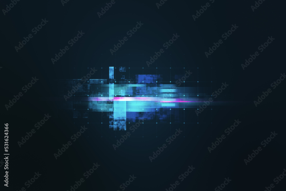 Aufkleber Creative glowing big data glitch background. Unique Design Abstract Digital Pixel Noise Glitch Error Video Damage. 3D Rendering.