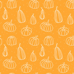Doodle outline pumpkin vector pattern
