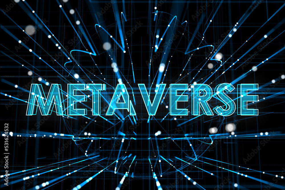 Poster creative glowing metaverse lines hologram on dark background. future, digital world and cyberspace c