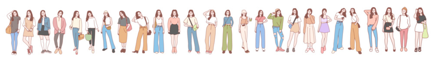 Fototapeta premium Fashion concept. Young woman dressed in fashion. Hand drawn style vector illustrations.