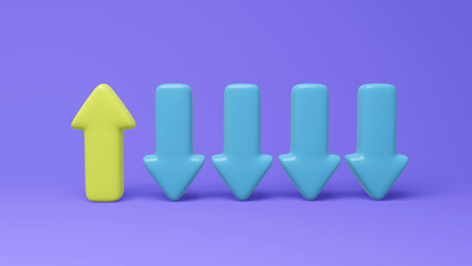 3d illustration arrow opposite direction. 3d icon arrow cartoon style minimalist.