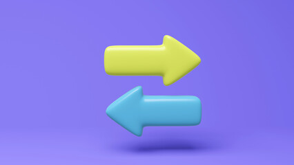 3d illustration arrow opposite direction. 3d icon arrow cartoon style minimalist.