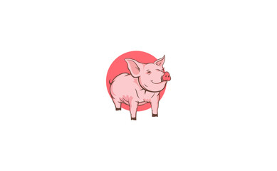 Creative illustration design. Piggy Logo Cartoon Character. Happy smiling little baby vector cartoon pig