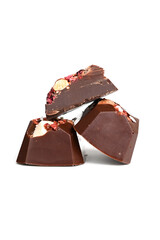 Set of healthy handmade chocolate candies isolated on white. Sweet gift. Natural diet vegetarian sweets