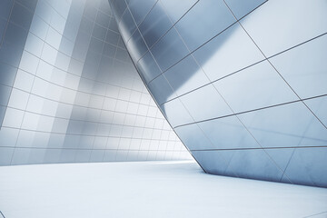 Abstract glass building open space interior. 3D Rendering.