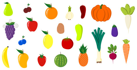 PNG icon set of colorful fruits and vegetables with attractive colors.