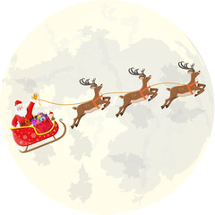 Santa claus on sleigh full of gifts and reindeers