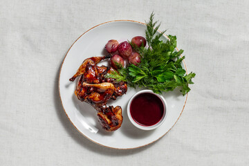 Fried quail in cherry sauce