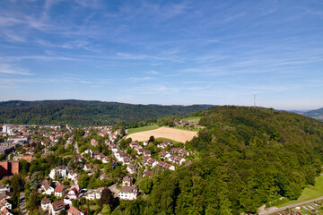 Fototapeta na wymiar Aerial view of City of Winterthur on a sunny summer day. Photo taken July 12th, 2022, Winterthur, Switzerland.