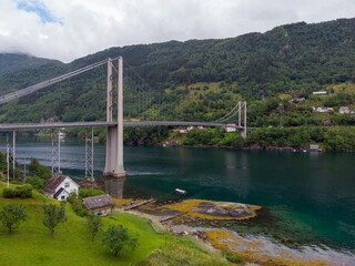 Suspension bridge across the fjord