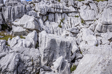 View of boulders along the path to the peak of Loser, which look like they have been worked on, but are actually natural, Ausseerland, Styria, Austria