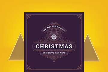 Merry Christmas purple premium vintage greeting card antique royal ornate vector illustration