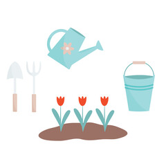 gardening tools and flowers