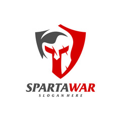 Shield Spartan Warrior Logo Vector. Spartan Helmet Logo design template. Creative icon symbol