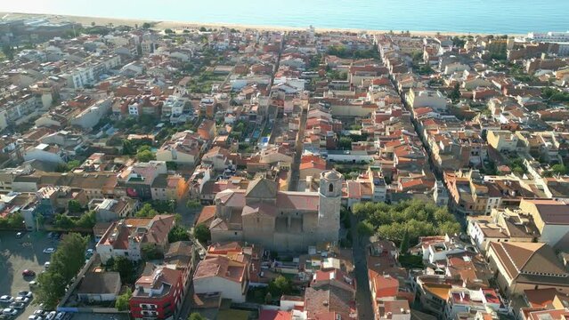 The cathedral church of Malgrat de MarFly over the cathedral church of Malgrat de Mar in the Costa del Maresme province of Barcelona touristic city of fishermen overlooking the sea