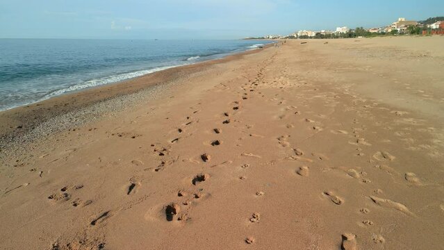 Stabilized image on a beach in Malgrat de Mar province of Barcelona dog tracks on the sand