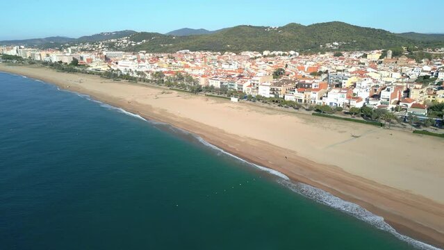 Aerial images of the Malgrat de Mar Santa Susanna beach in the Maresme province of Barcelona