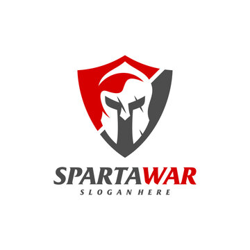 Shield Spartan Warrior Logo Vector. Spartan Helmet Logo design template. Creative icon symbol