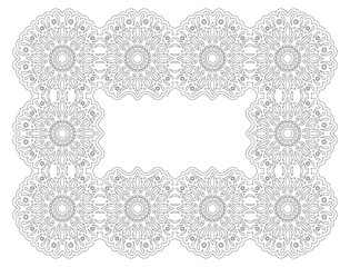 Line art for coloring book with ornate frame