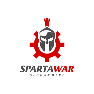 Gear Spartan Warrior Logo Vector. Spartan Helmet Logo design template. Creative icon symbol