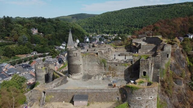 Medieval ruin castle at La Roche en Ardenne. At the Ourthe river in the Belgian Ardennes
